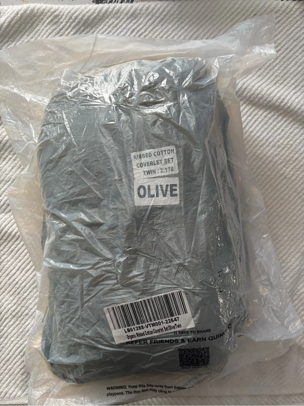 Quince Olive Ribbed Coverlet Set